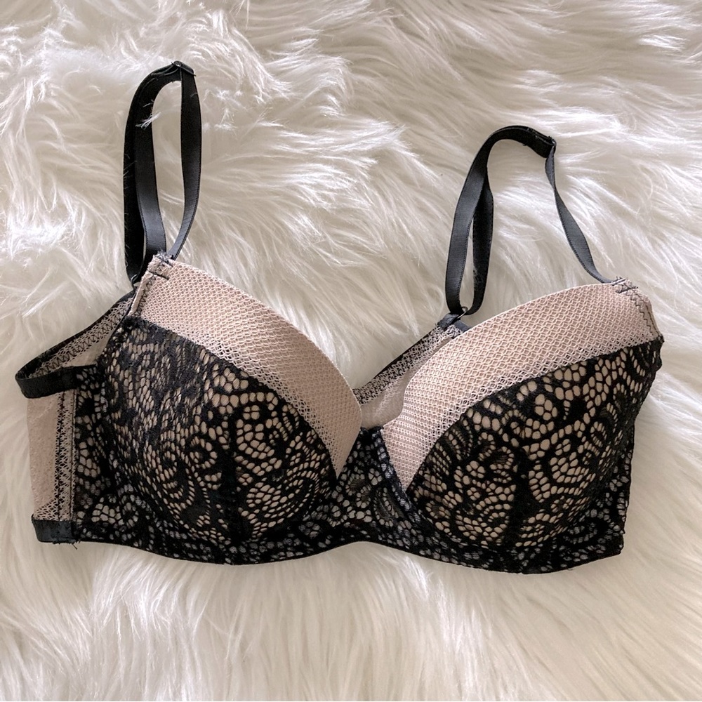 34C Black Tan Lace Adjustable Bra